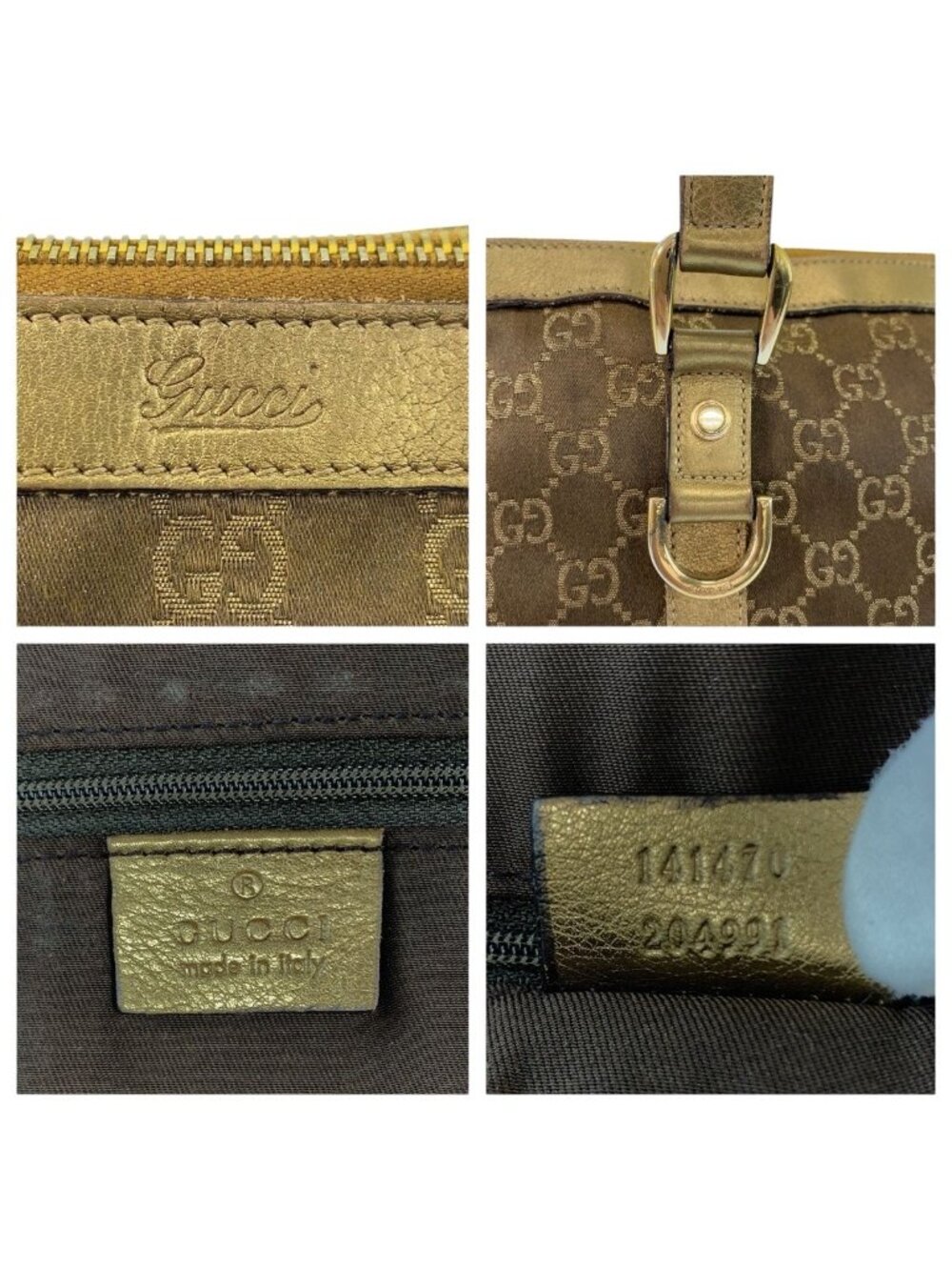 Gucci Abbey Gold Brown GG Canvas Leather Tote Shoulder - Picture 4 of 9
